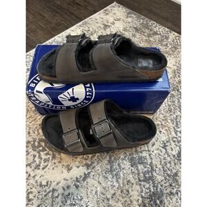 NEW Birkenstock Arizona Shearling Lined Iron Leather Size 41N